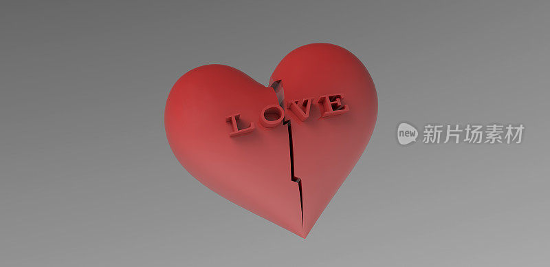 broken Heart, 3d red Heart和letter LOVE is broken